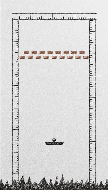 Brick Gigil gameplay with hand-drawn bricks and a ball above the paddle